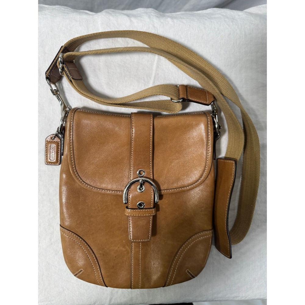 Coach Tan Glove Tanned Leather Buckle Flap Crossbody Bag Silver Hardware#1040